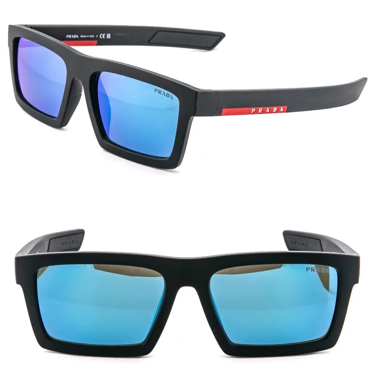 Prada 02ZU Linea Rossa Sport Active Square Sunglass Black Blue Mirror PS02ZSU