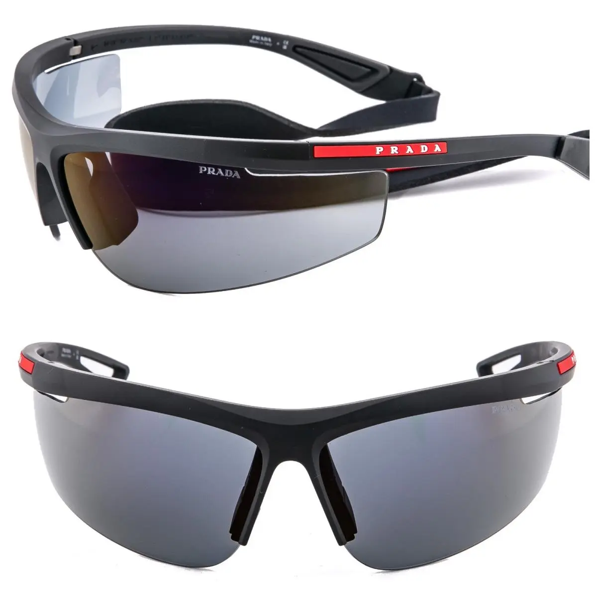 Prada A02 Linea Rossa Sport Active Black Wrap Sunglasses Neoprene Strap PSA02S