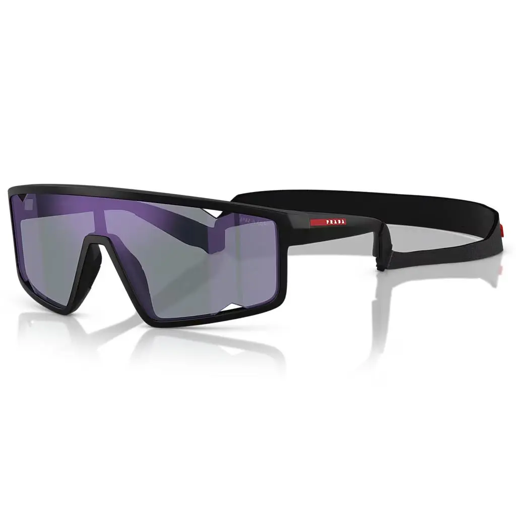 Sunglasses PSA03S 1BO10J Matte Black / Dark Blue Mirror Violet 41mm by Prada