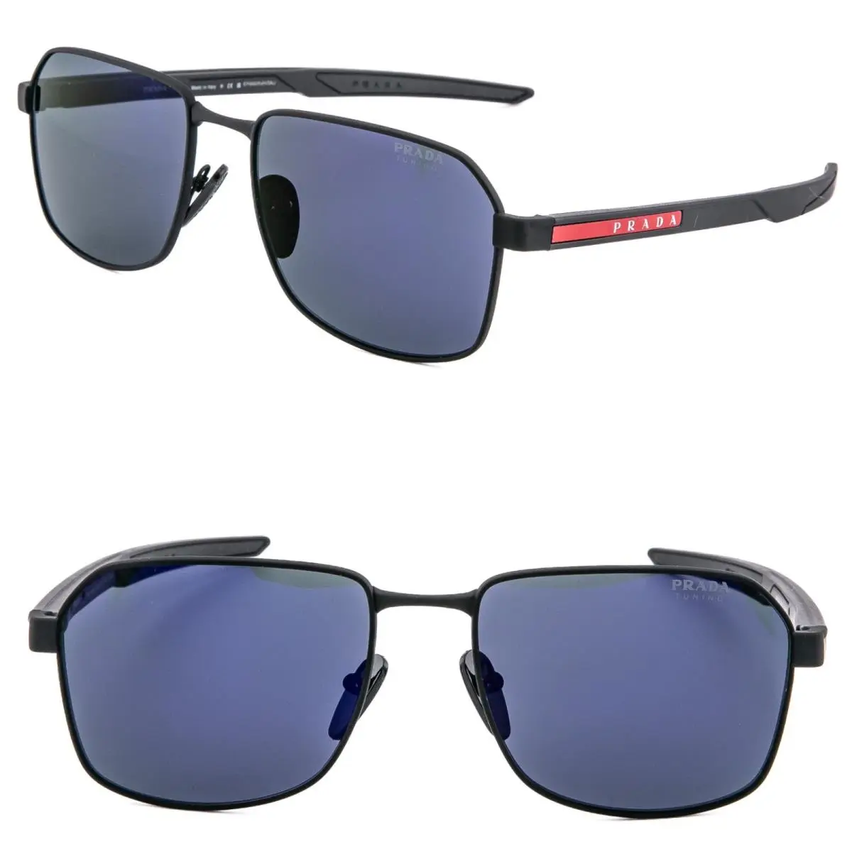 Prada 54W Linea Rossa Tuning Sunglass Black Blue Mirrored Pilot PS54WS 54WS