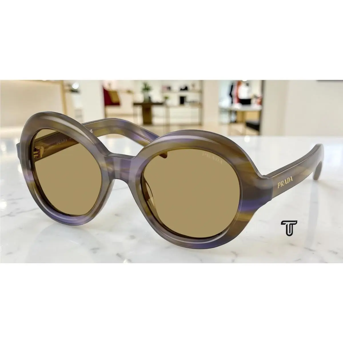 Prada PR D08SU 23G70G Striped Lagoon Green Olive 53 mm Women`s Sunglasses