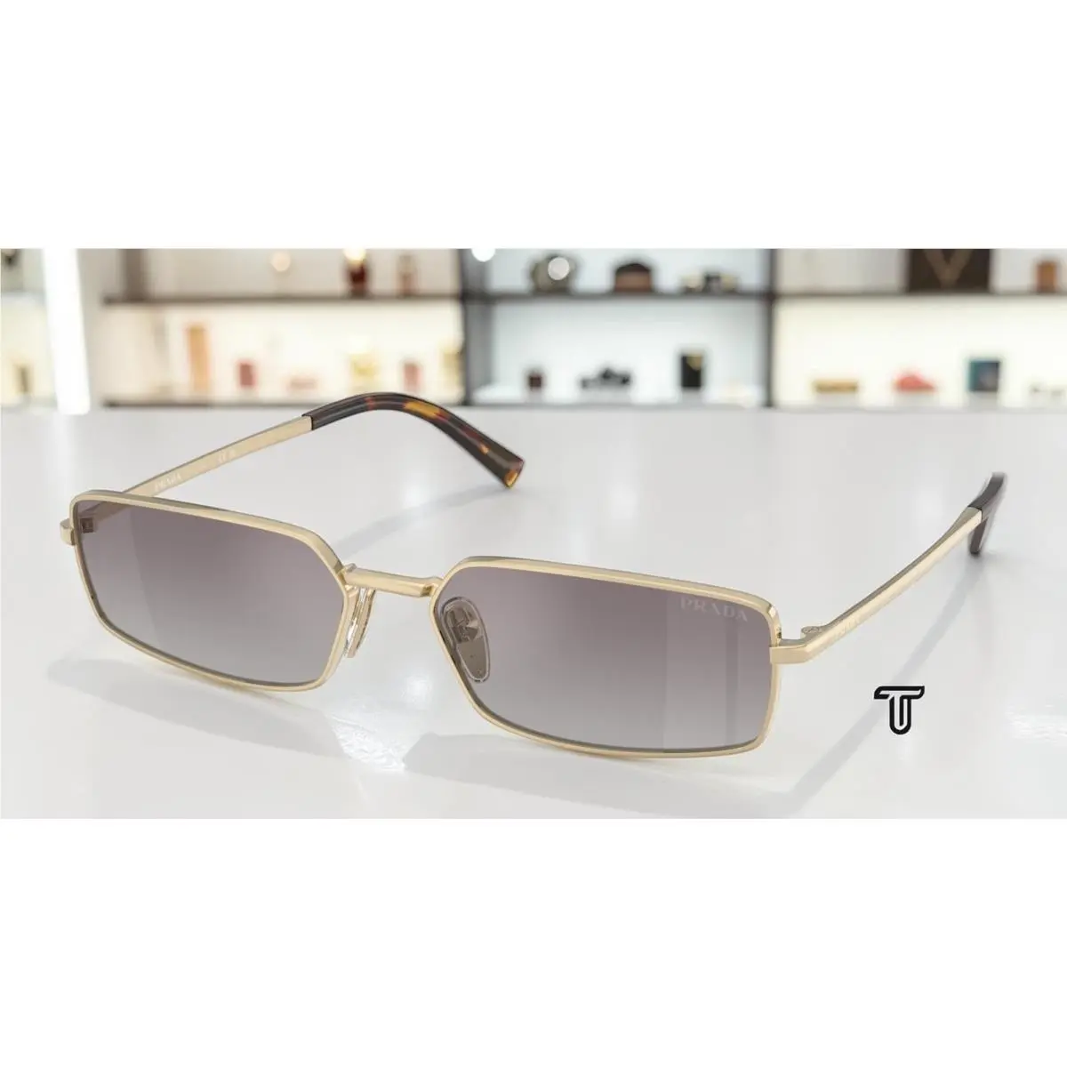 Prada PR A60S ZVN30C Pale Gold Gradient Blue Mirror Silver 59mm Women Sunglasses