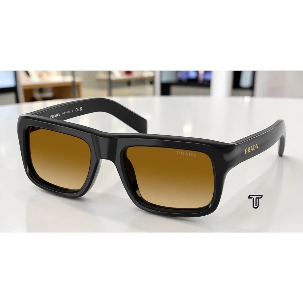 Prada PR D11SF 16K10X Black Yellow Gradient Light Brown 56 mm Men`s Sunglasses