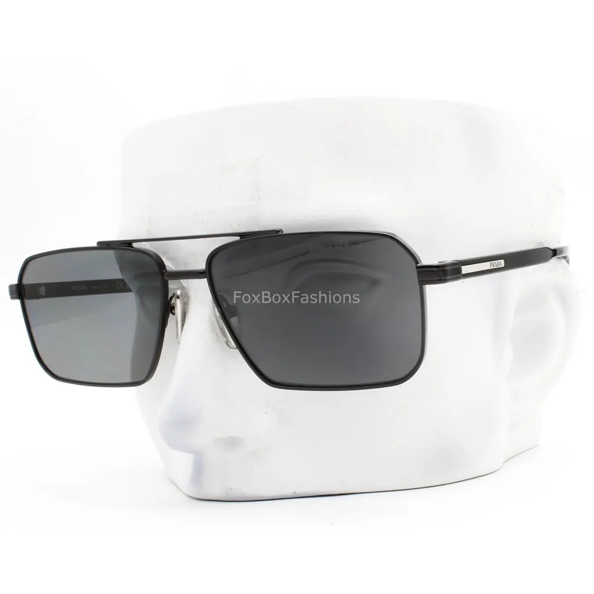 Prada Sunglasses Shiny Black Metal Dark Gray Polarized Spr A57 1AB-5Z1 with Case