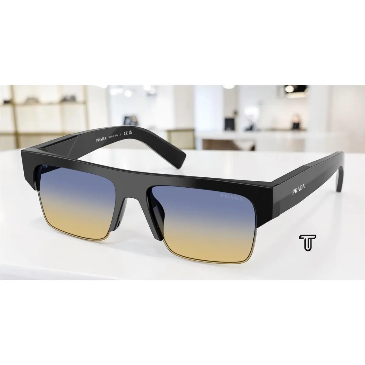 Prada PR D12SU 16K50E Black Yellow Dark Blue 55 mm Men`s Sunglasses