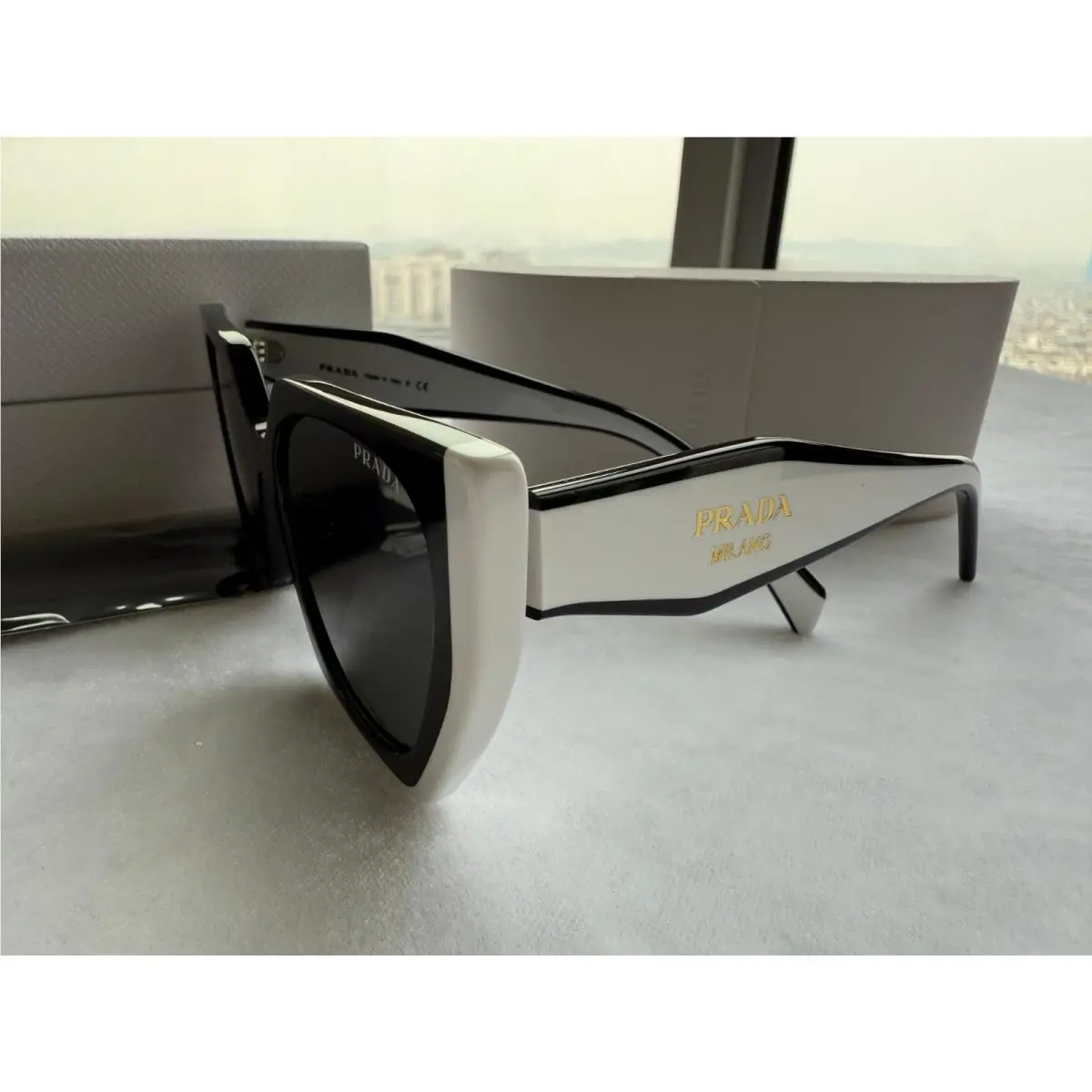 Prada PR15WS 09Q5S0 54MM Black Talc Dark Grey Women`s Sunglasses
