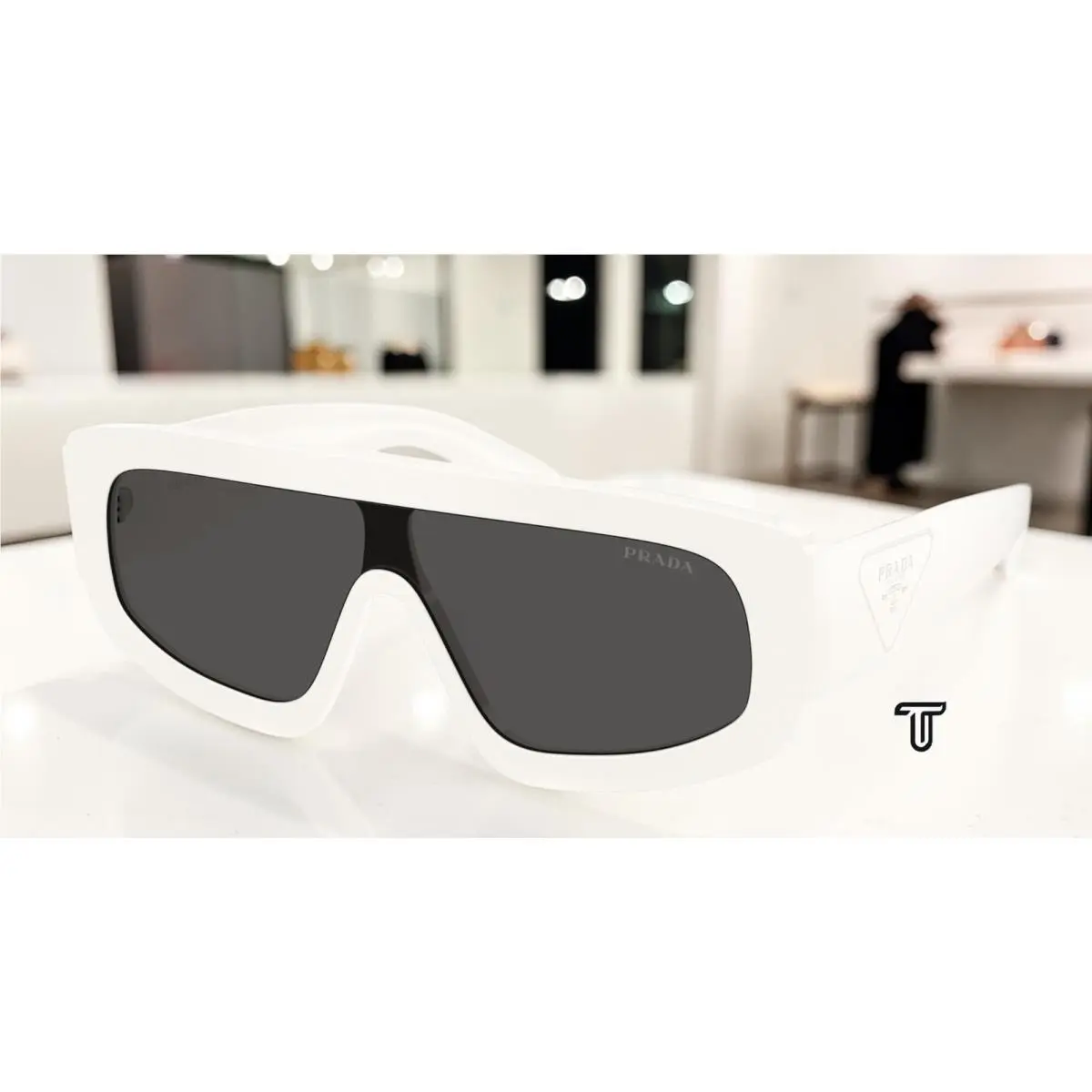 Prada PR D10S 17K08Z Talc Dark Grey 24 mm Men`s Sunglasses