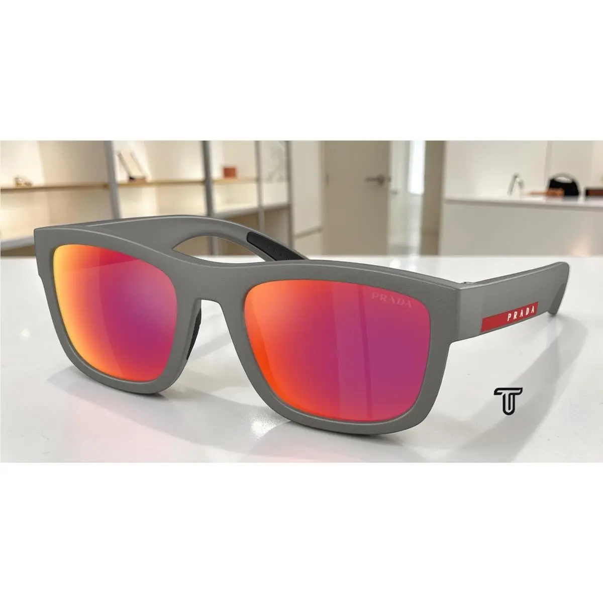 Prada PS 01ZSF 16X02U Silver Grey Brown Mirror Orange 56 mm Men`s Sunglasses