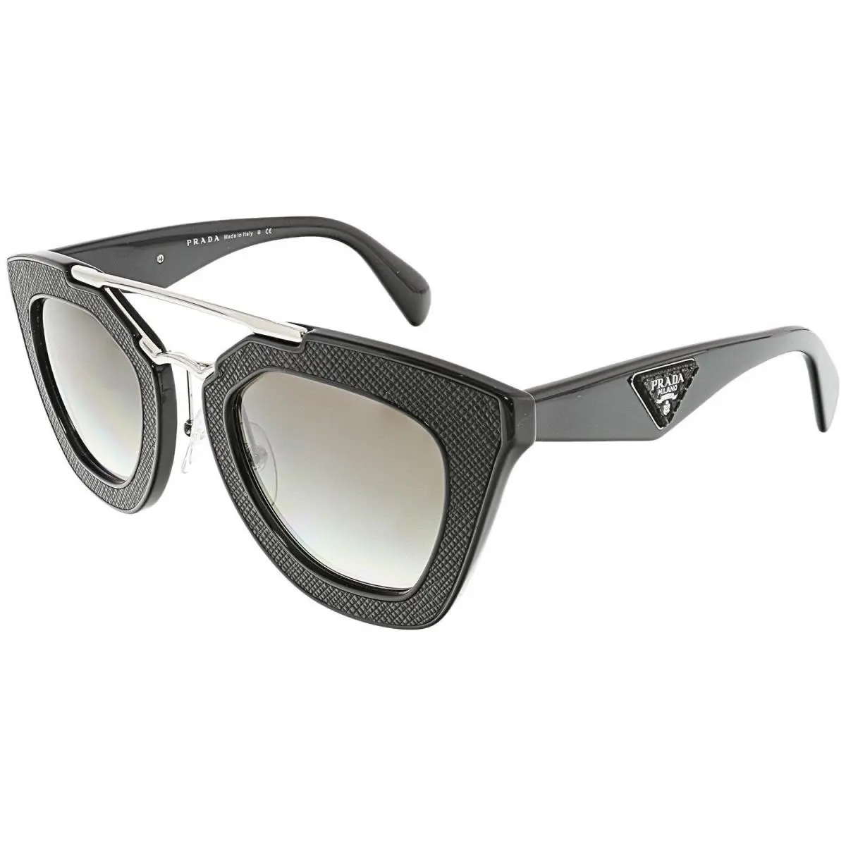 Prada Women`s Gradient Ornate PR14SS-1AB0A7-49 Black Geometric Sunglasses - Frame: Black, Lens: Gray