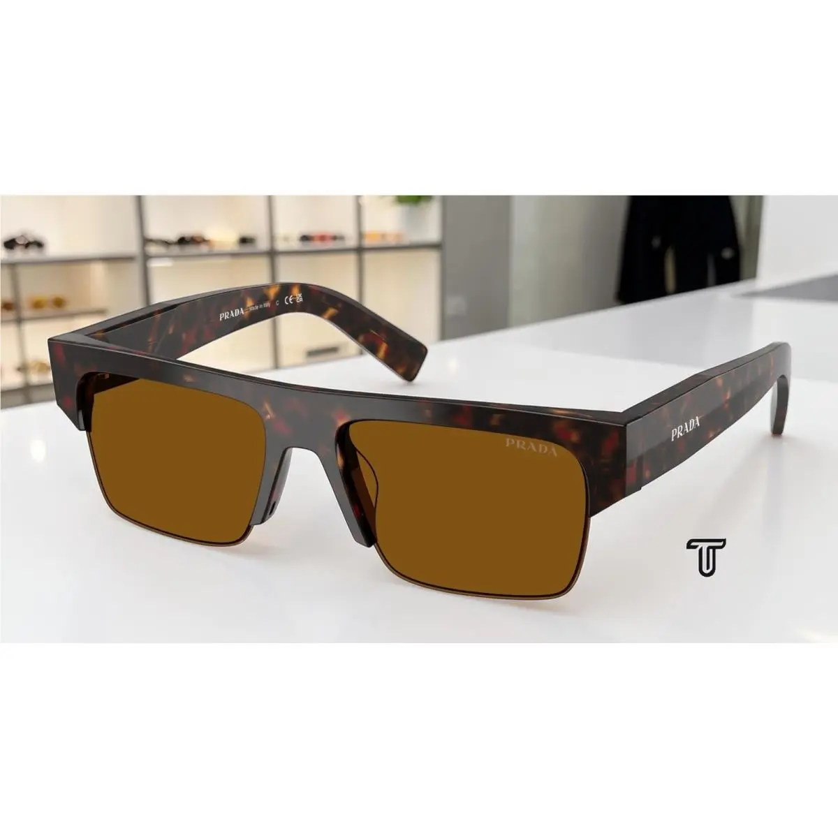 Prada PR D12SU 17N20V Root Tortoise Dark Bronze 55 mm Men`s Sunglasses