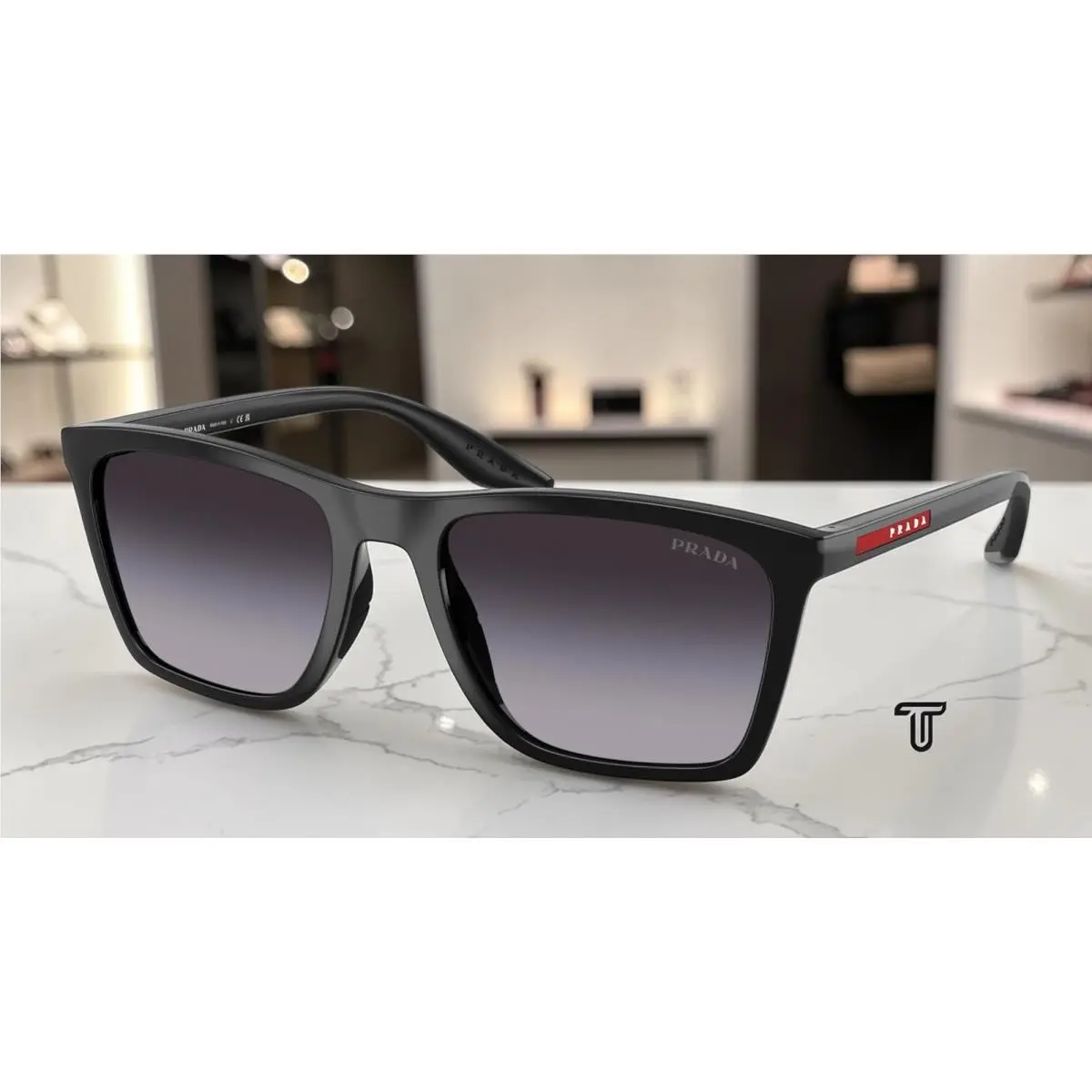 Prada Linea Rossa PS B08SF 1AB09U Black Grey Gradient 56 mm Men`s Sunglasses