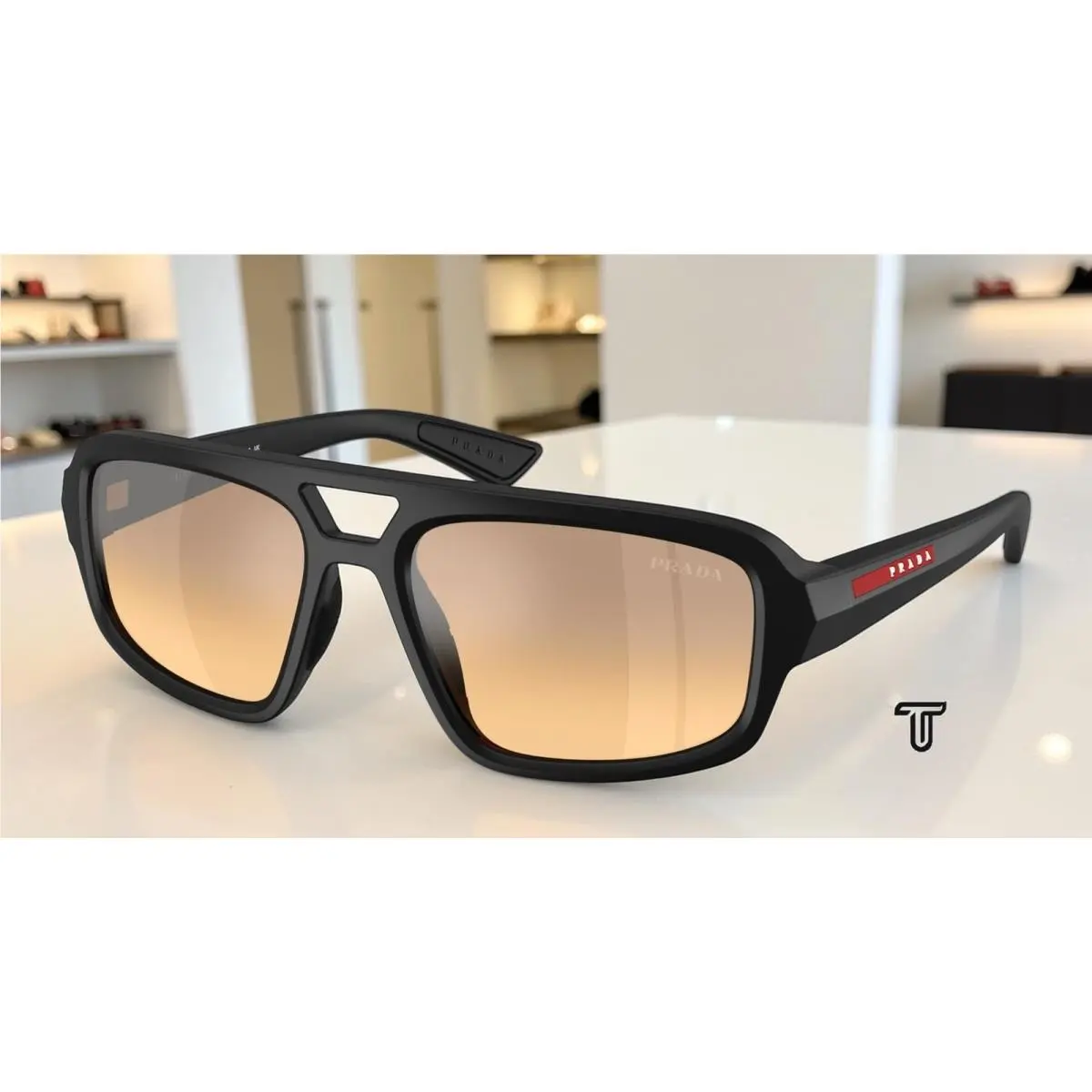 Prada PS B11SU 1BO40Z Matt Black Orange Mirror Silver Gradient 57mm Men Sunglass