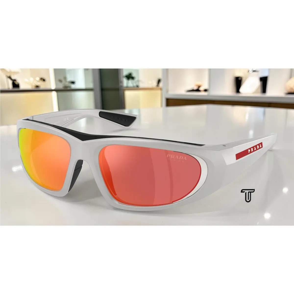 Prada PS B03S 14Z04U Metal Grey Grey Mirror Orange Tuning 57 mm Men`s Sunglasses