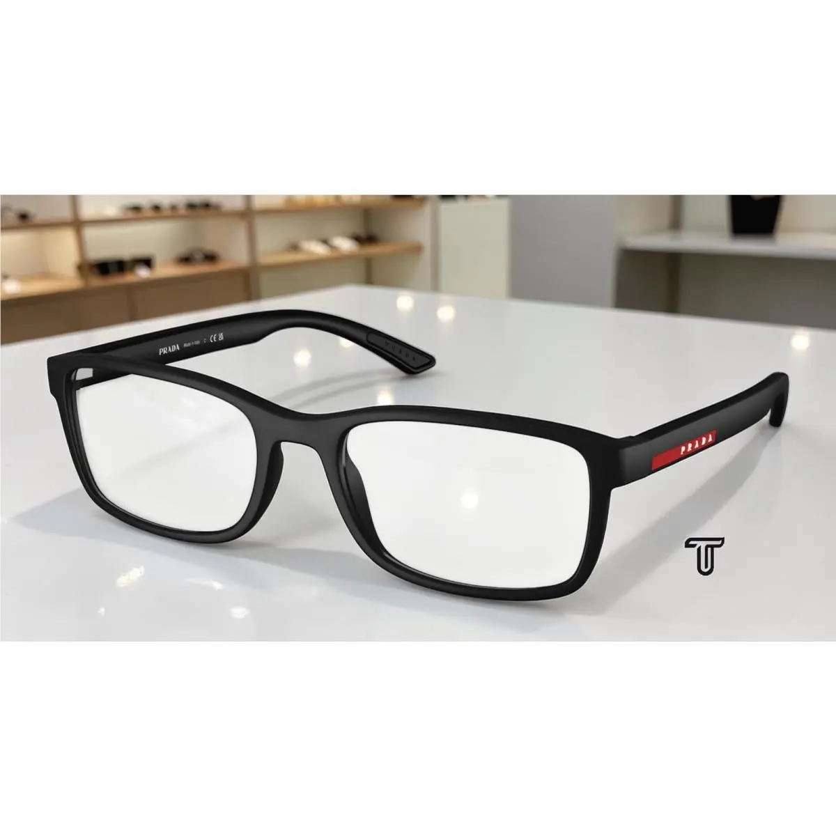 Prada Linea Rossa PS 06RV DG01O1 Black Rubber Demo Lens 55 mm Men`s Eyeglasses