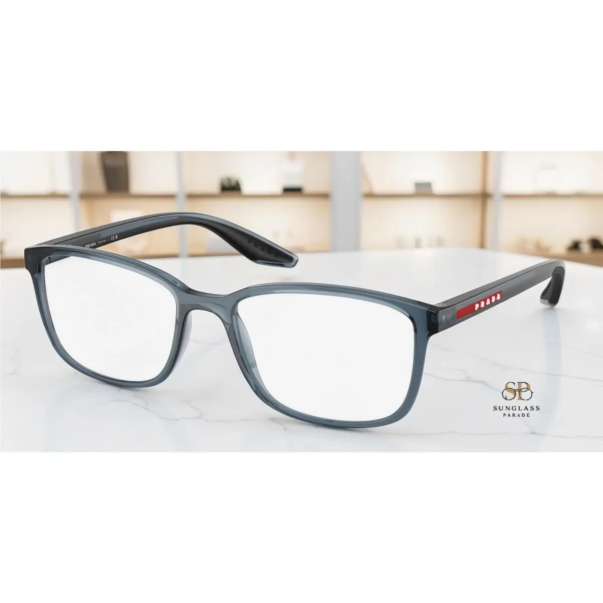 Prada Linea Rossa PS 07RV CZH1O1 Transparent Azure Demo Lens 55mm Men Eyeglasses