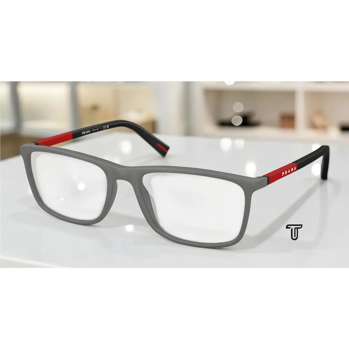 Prada Linea Rossa PS 03QV 16X1O1 Grey Silver Demo Lens 57 mm Men`s Eyeglasses
