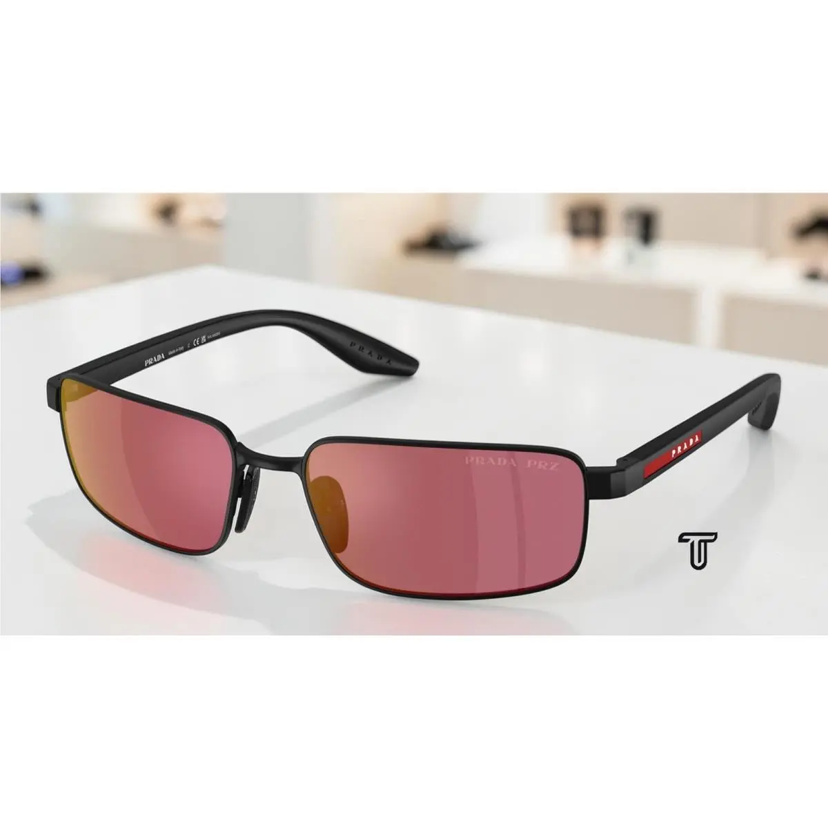 Prada Linea Rossa PS B54S 1BO07A Matte Black Red Polarized 59mm Men`s Sunglasses