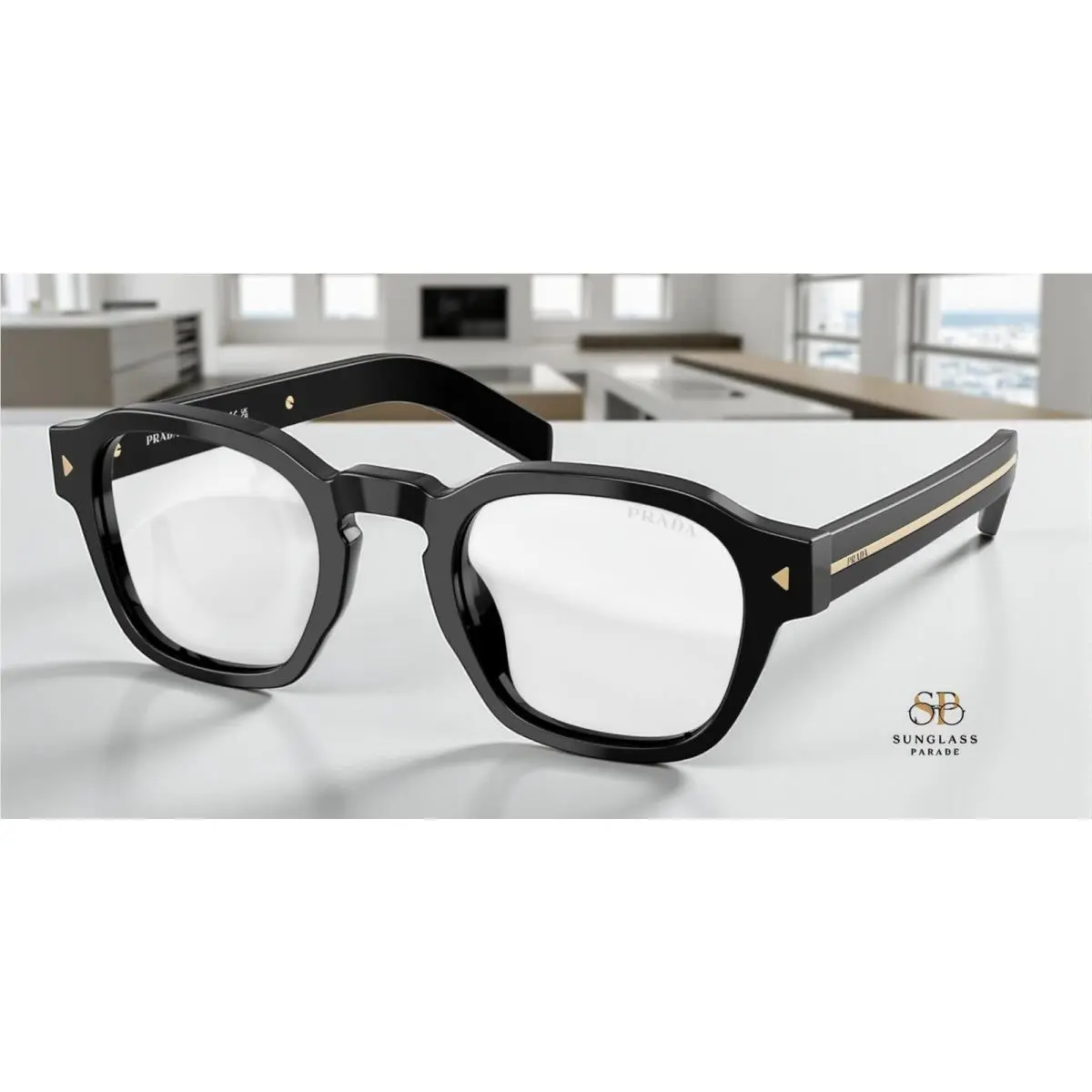 Prada PR A16S 16K60K Black Clear Blue Light Filter 49 mm Men`s Sunglasses