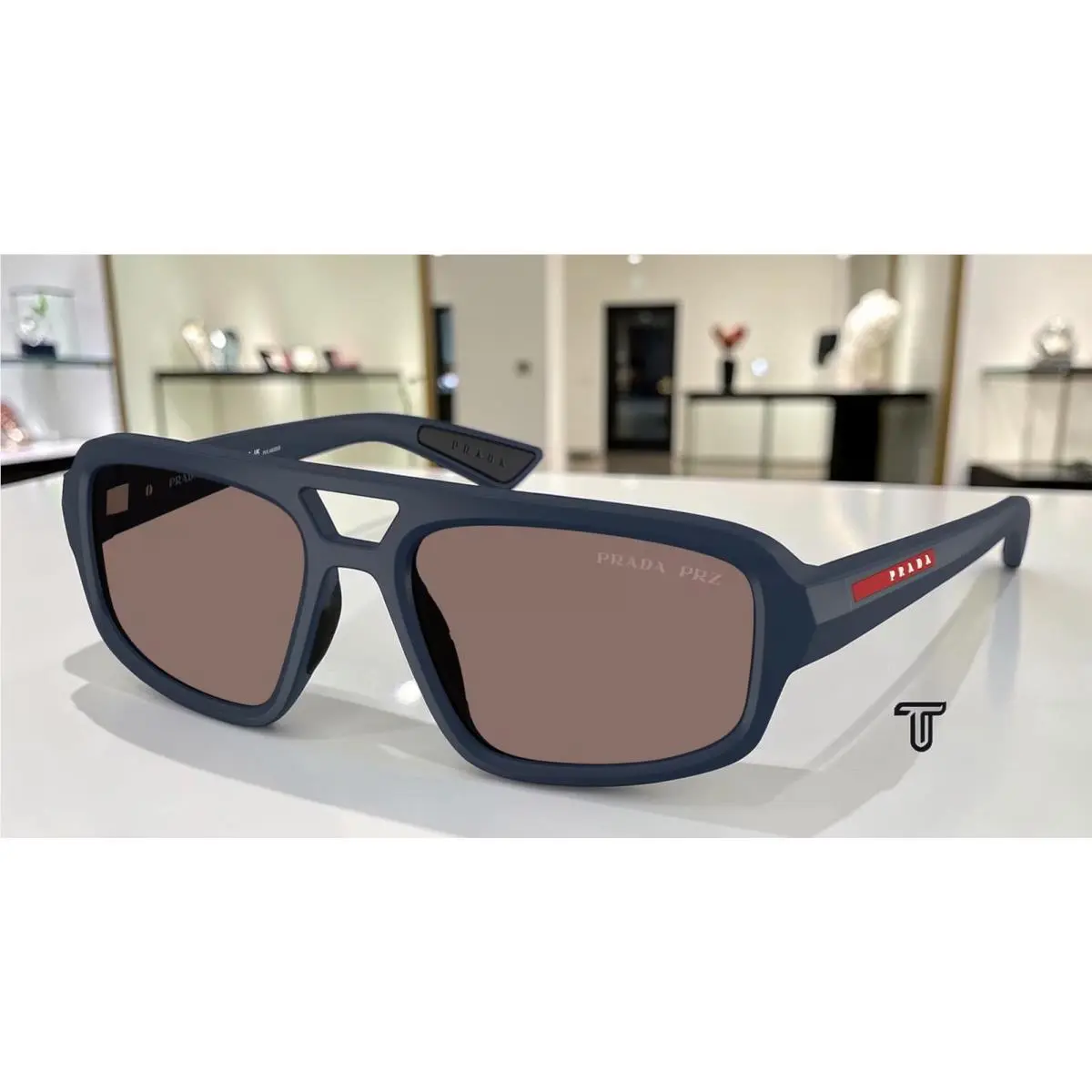 Prada PS B11SU TFY05C Rubber Blue Dark Polarized Polarized 57mm Men`s Sunglasses