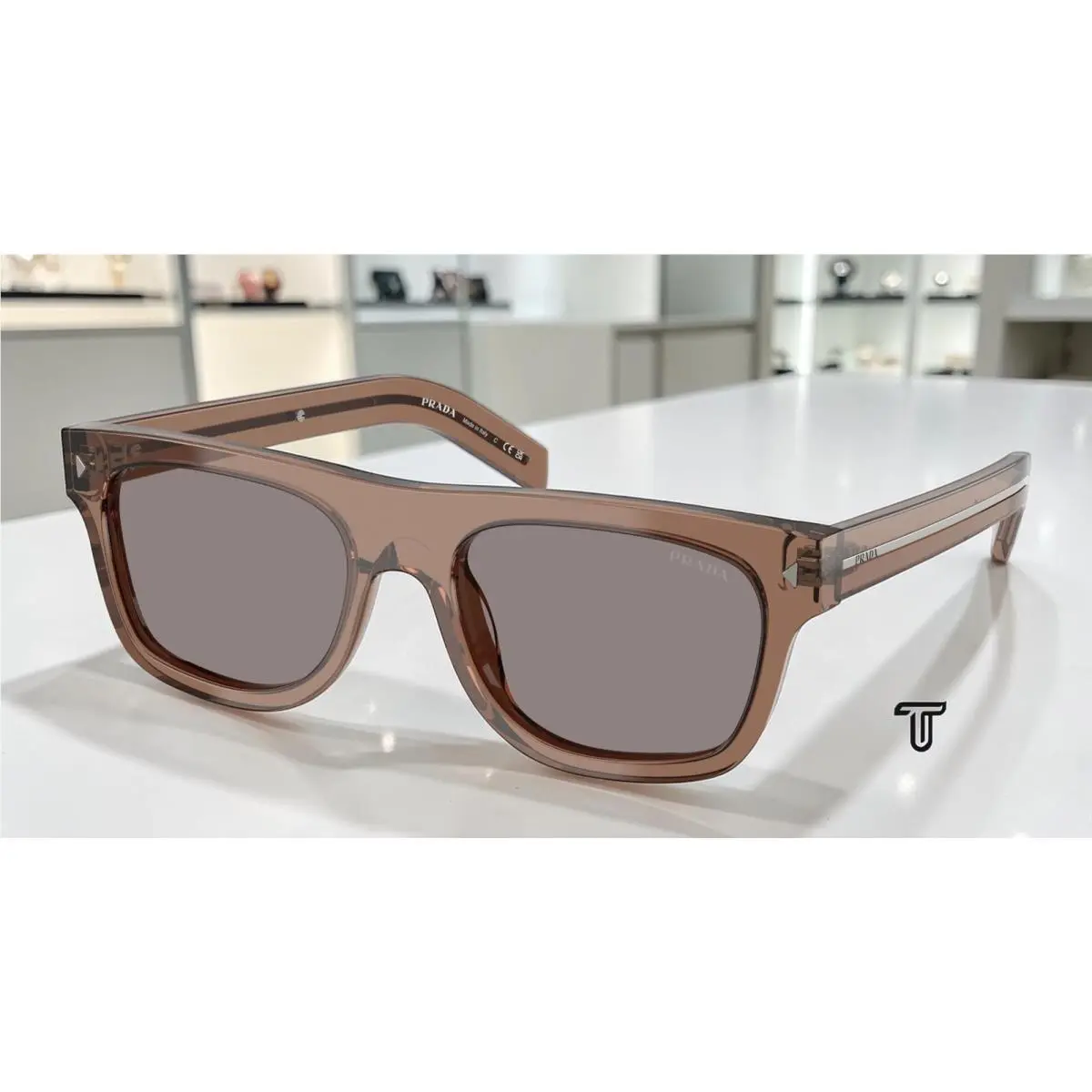 Prada PR B12S 28I03D Transparent Clay Grey 55 mm Men`s Sunglasses