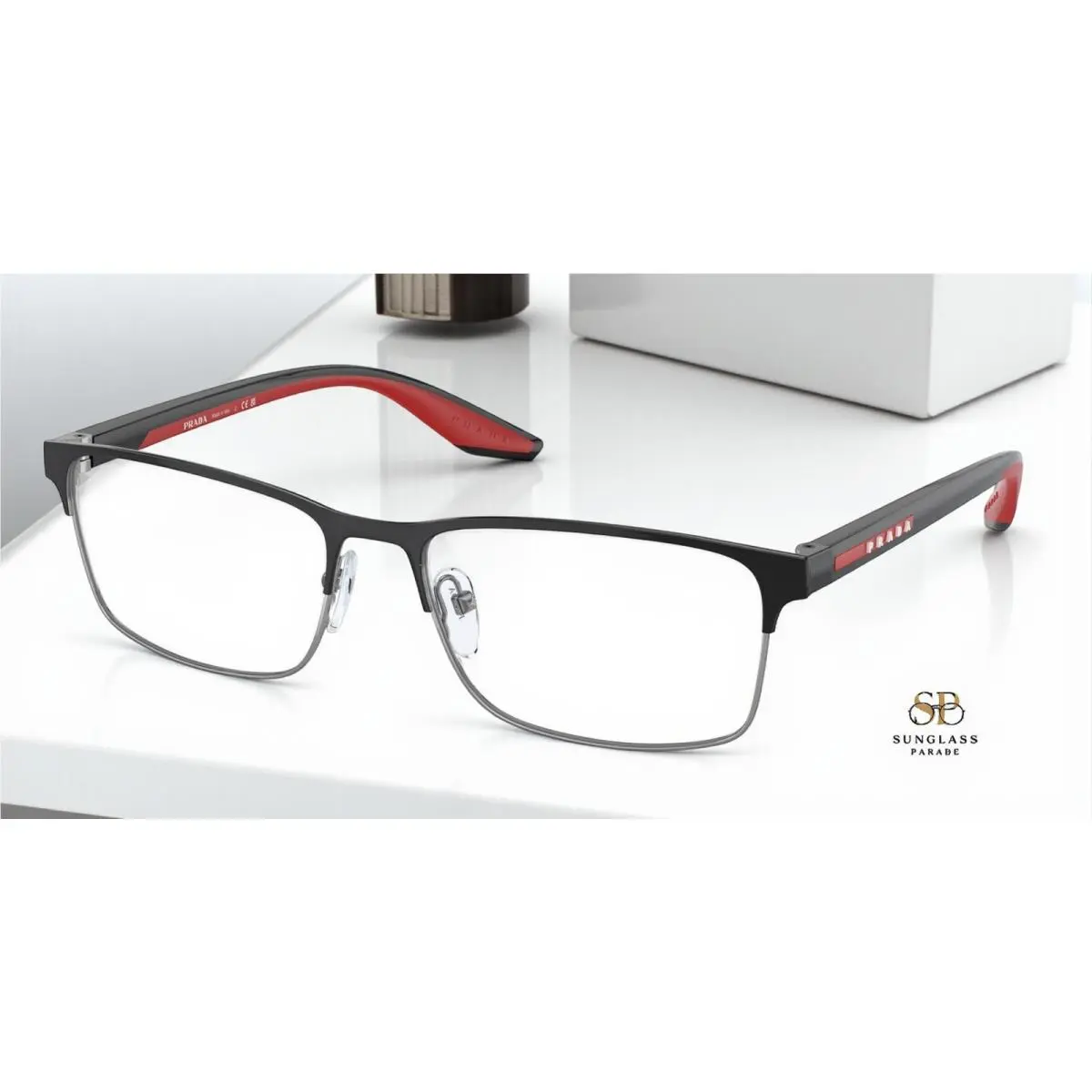 Prada Linea Rossa PS 50PV YDC1O1 Black Silver Demo Lens 55 mm Men`s Eyeglasses