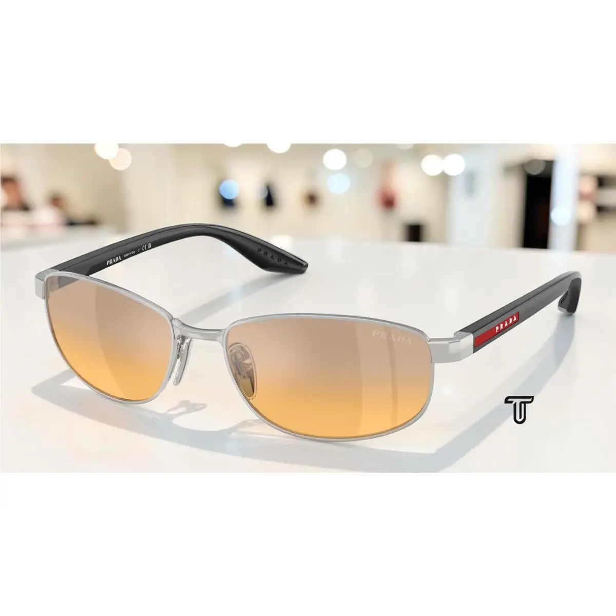 Prada PS B53S 1BC40Z Silver Orange Mirror Silver Gradient 58 mm Men`s Sunglasses