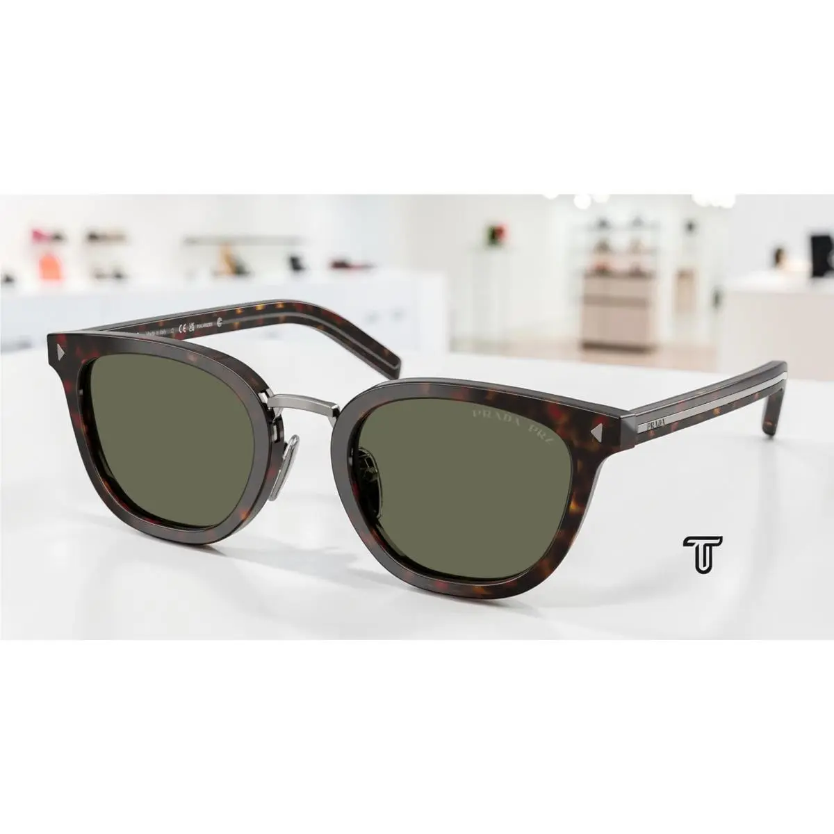 Prada PR C01SD 17N03R Root Havana Green Polarized Polarized 52mm Mens Sunglasses