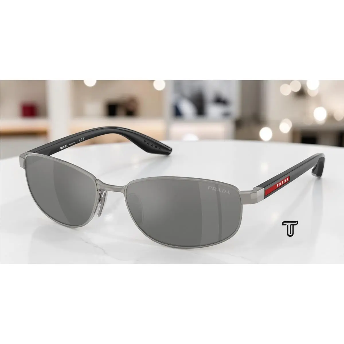 Prada PS B53S 5AV41A Metal Grey Grey Mirror Silver Gradient 58mm Mens Sunglasses