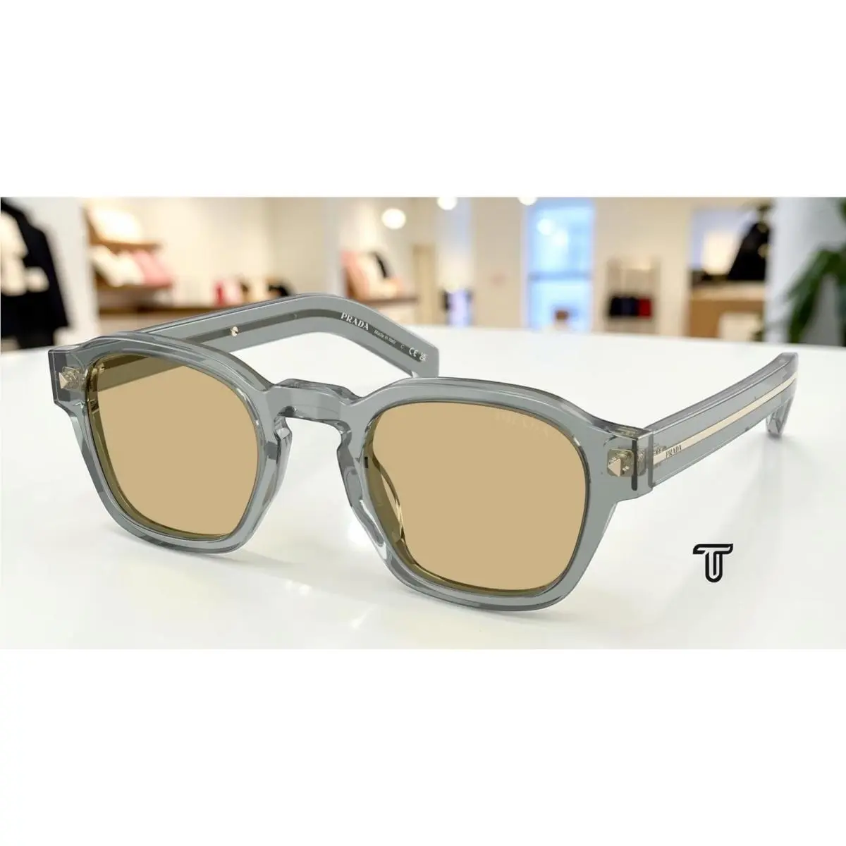 Prada PR A16S 21J70R Transparent Fog Light Brown 49 mm Men`s Sunglasses