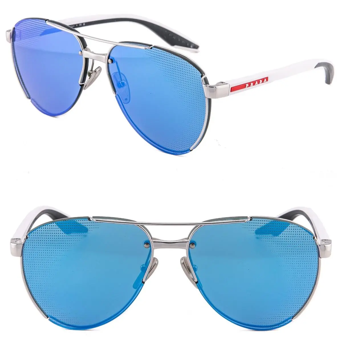 Prada 51Y Linea Rossa Sport Active Sunglasses White Blue Mirror Aviator PS51YS