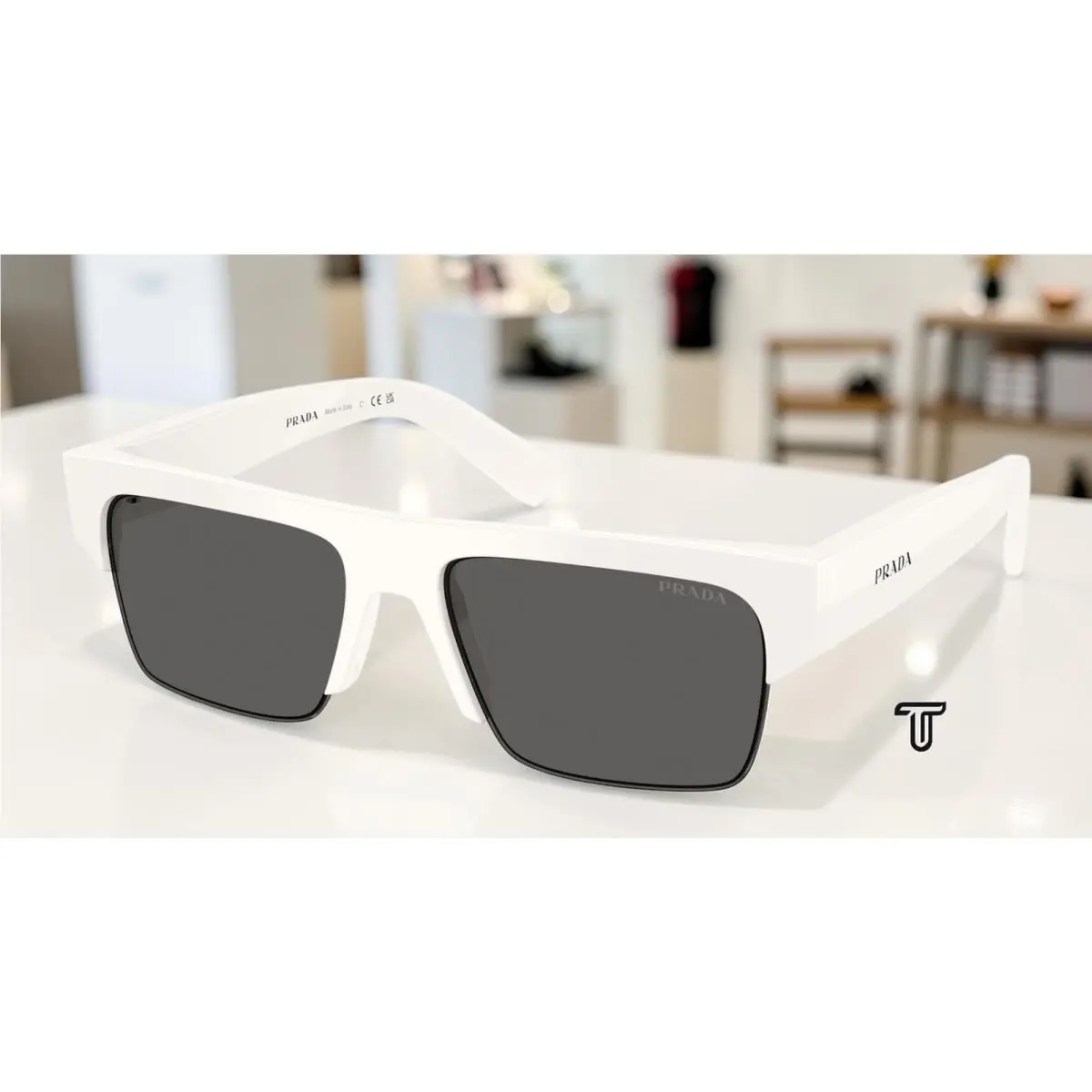 Prada PR D12SU 46120Z White Ardesia Antiriflesso 55 mm Men`s Sunglasses