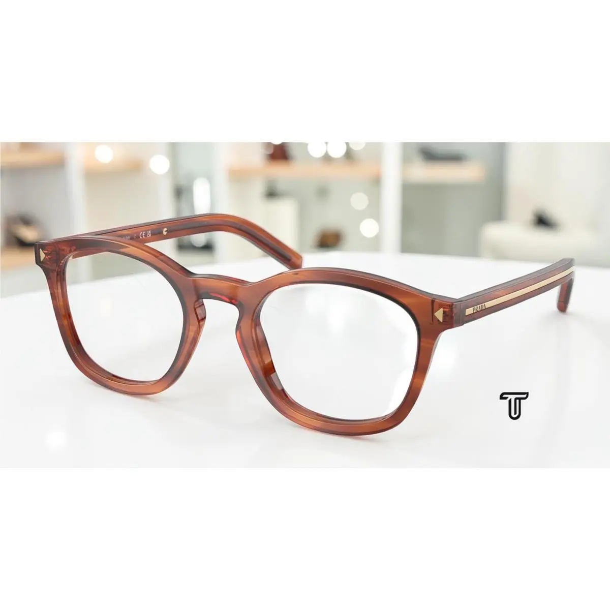 Prada PR C04V 27F1O1 Striped Cognac Demo Lens 51 mm Men`s Eyeglasses