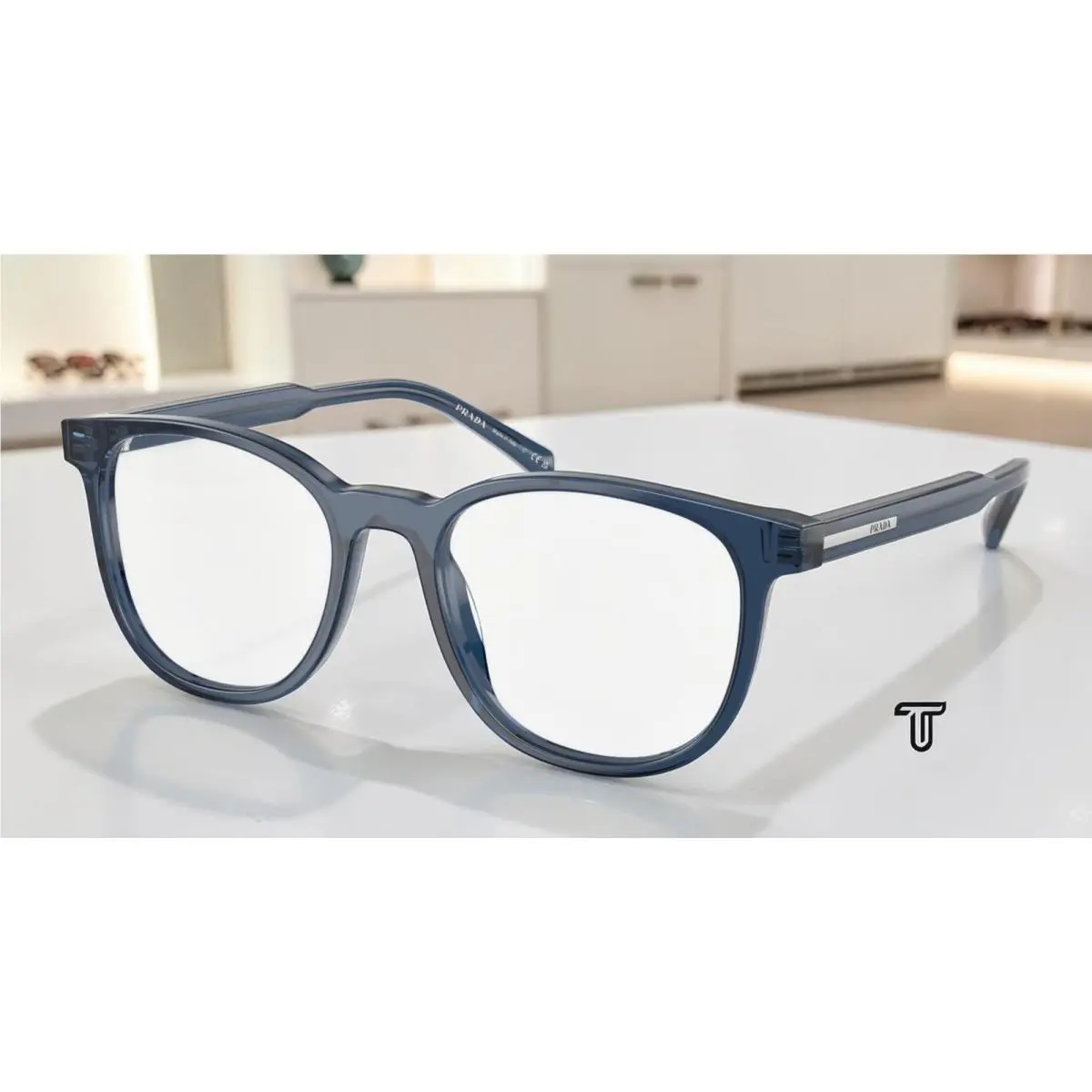 Prada PR A15V 08Q1O1 Crystal Blue Demo Lens 52 mm Men`s Eyeglasses