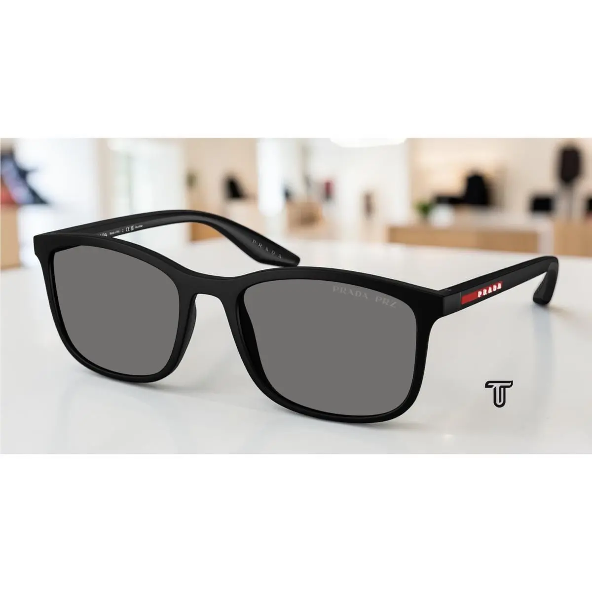 Prada PS A08S DG002G Rubbered Black Dark Grey Polarized 56 mm Men`s Sunglasses