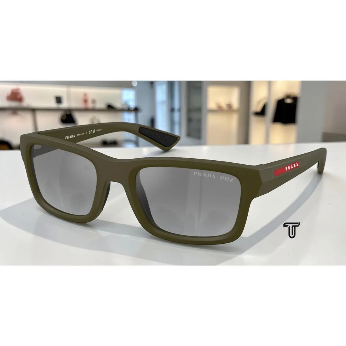 Prada PS B10S 15X2F2 Matt Green Grey Grad Mirror Polarized 54mm Men Sunglasses