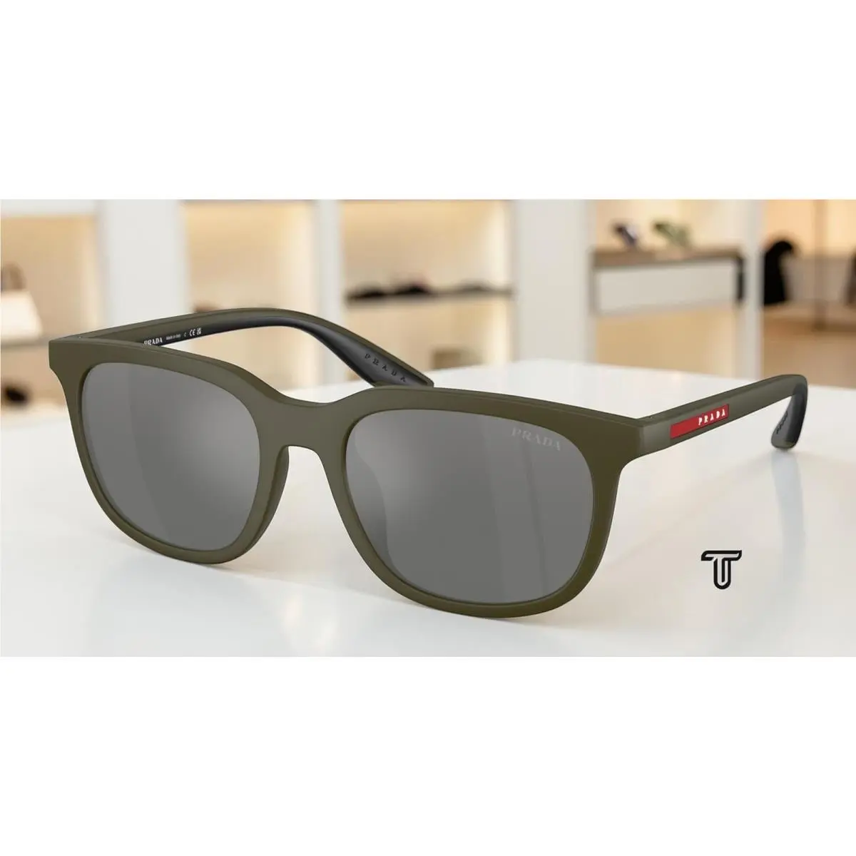 Prada PS B09SU 15X41A Matte Green Grey Mirror Silver Grad 54 mm Men`s Sunglasses