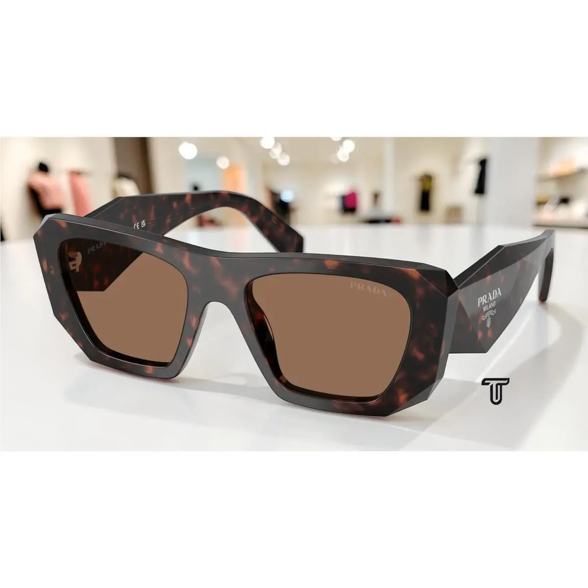 Prada PR B18SF 17N06B Root Tortoise Dark Brown 53 mm Women`s Sunglasses