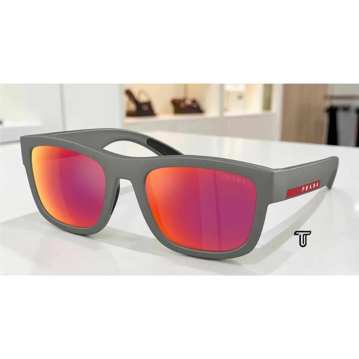Prada PS 01ZS 16X02U Silver Grey Brown Mirror Orange 56 mm Men`s Sunglasses