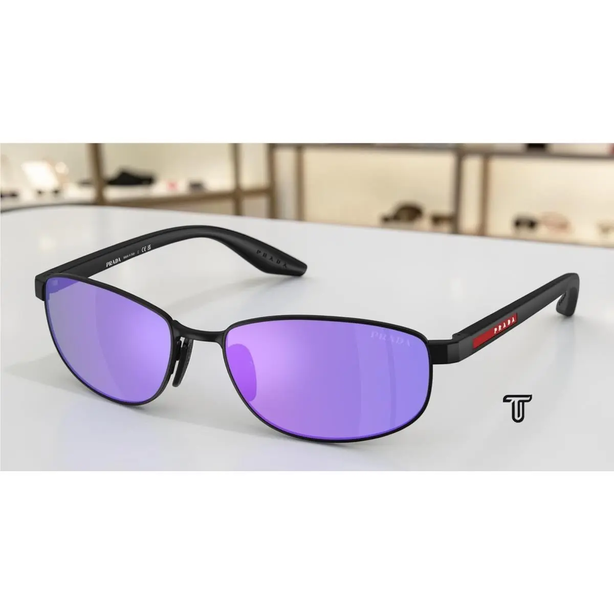 Prada Linea Rossa PS B53S 1BO60Z Matte Black Violet Green 58 mm Men`s Sunglasses
