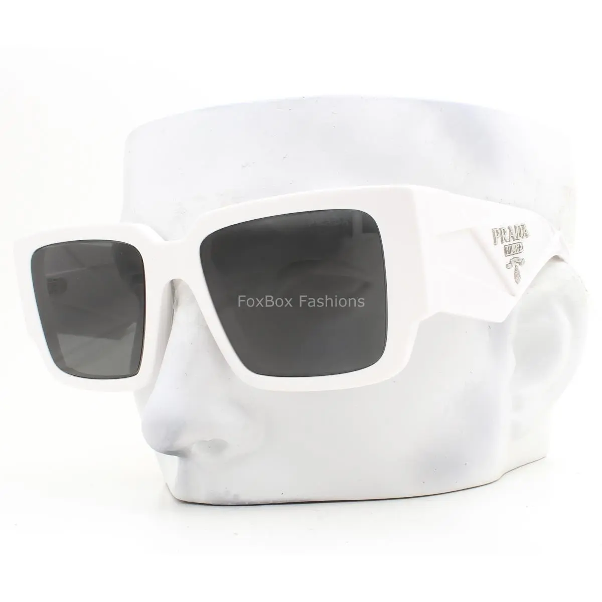 Prada Sunglasses Shiny White Silver Logo Spr 16Z 461-5S0 Bloomingdales Exclusive