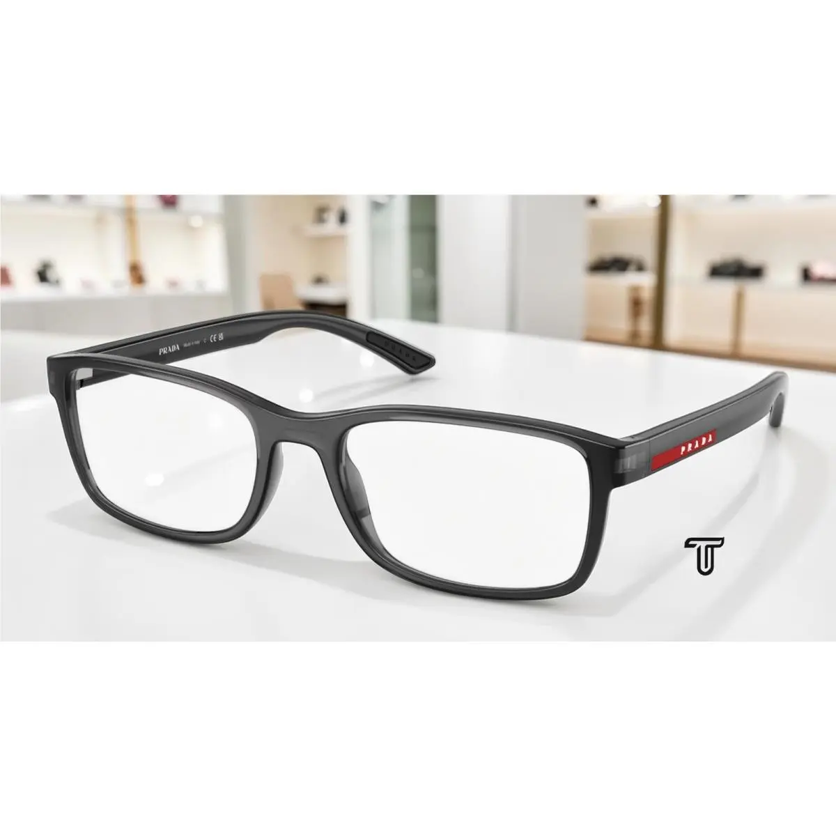 Prada Linea Rossa PS 06RV 01D1O1 Transparent Grey Demo Lens 55mm Mens Eyeglasses