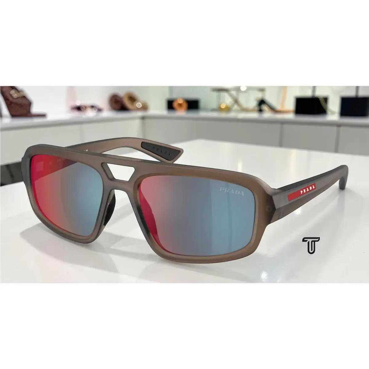 Prada Linea Rossa PS B11SU 29F21A Frosted Brown Red Blue 57 mm Men`s Sunglasses