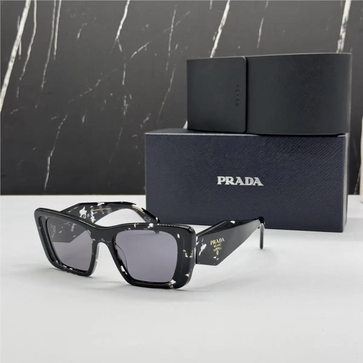Prada PR08YS 15S5Z1 Sunglasses PR 08YS 15S5Z1 Black White Women Spr 08Y