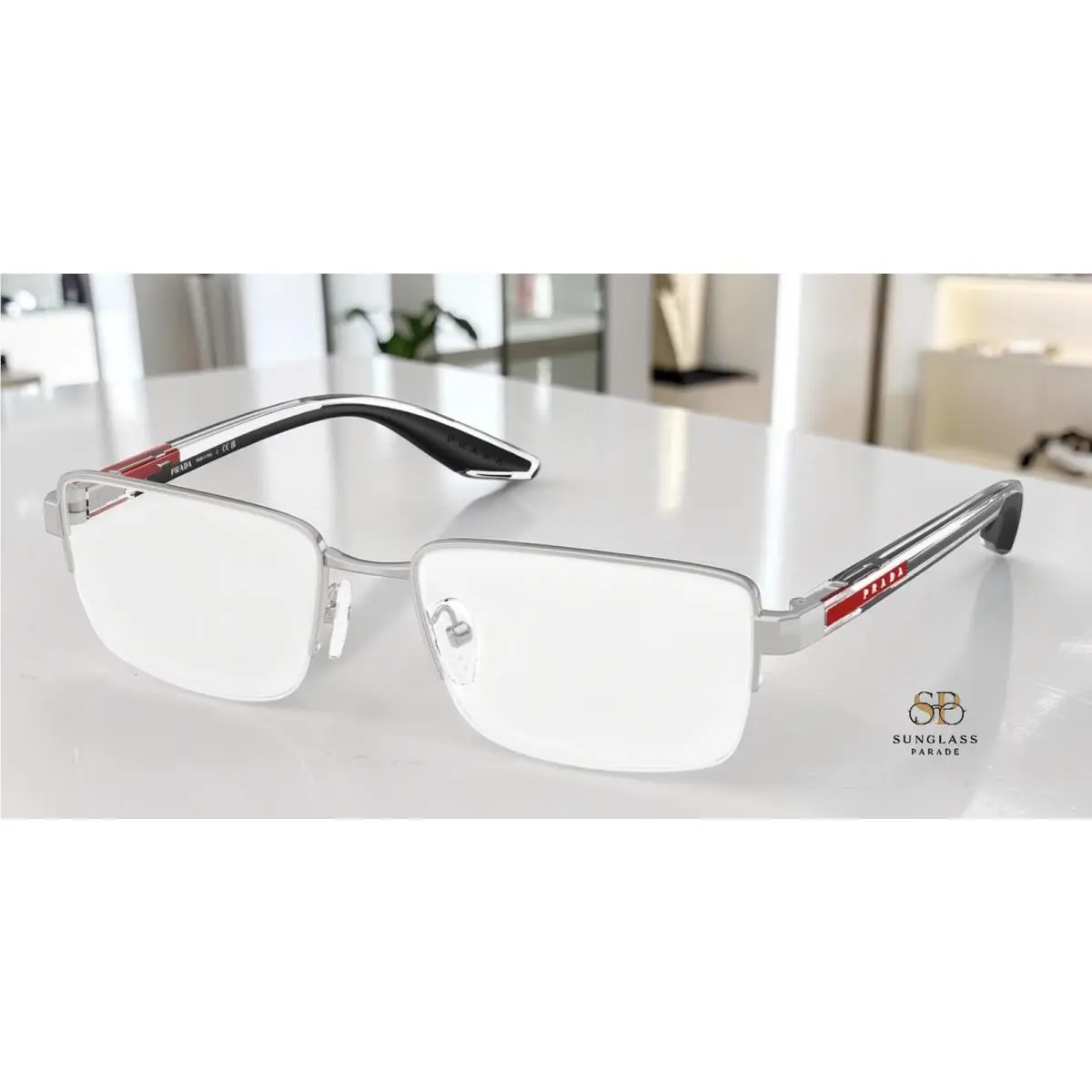 Prada Linea Rossa PS 51SV 1BC1O1 Silver Demo Lens 56 mm Men`s Eyeglasses