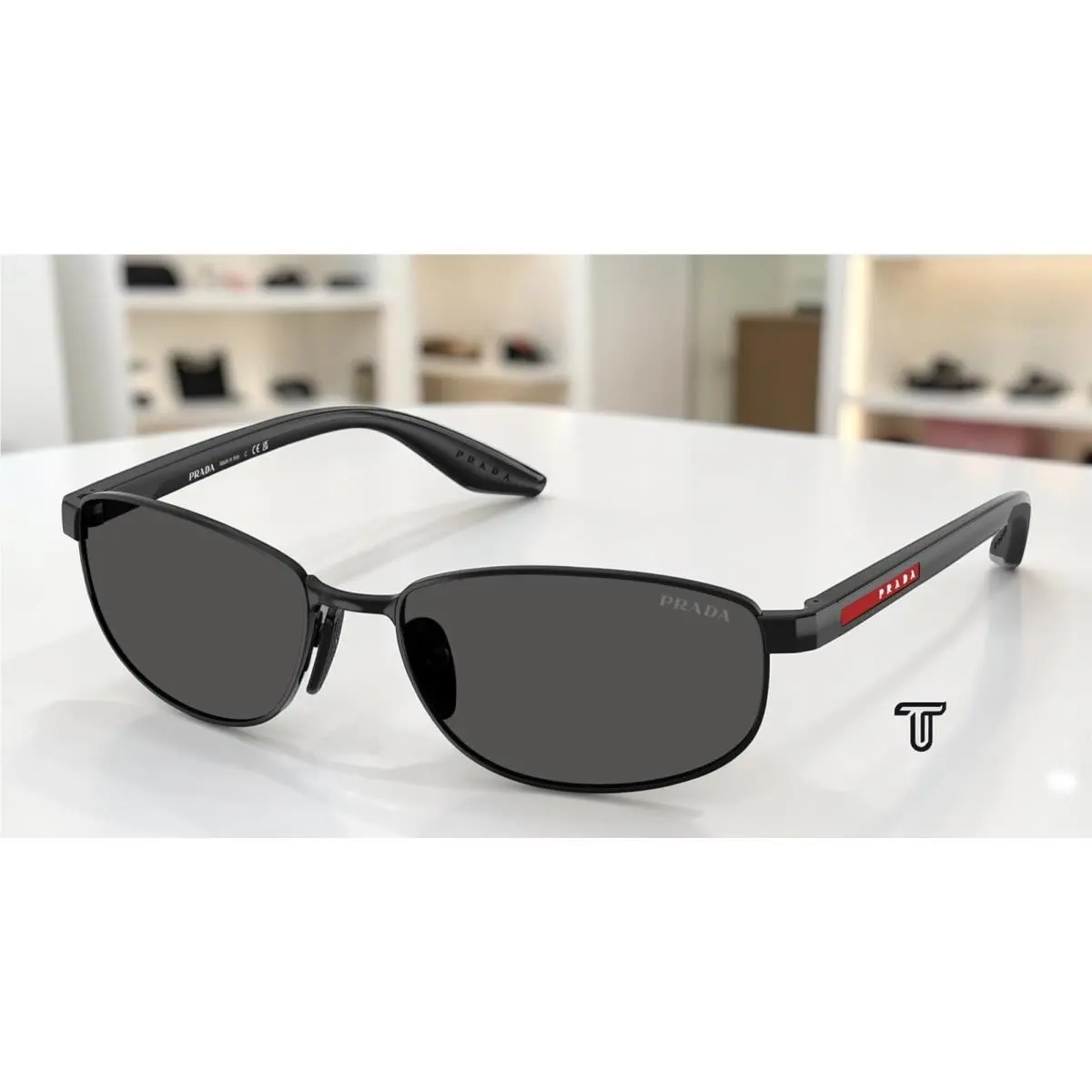 Prada Linea Rossa PS B53S 1AB08Z Black Full Black 58 mm Men`s Sunglasses