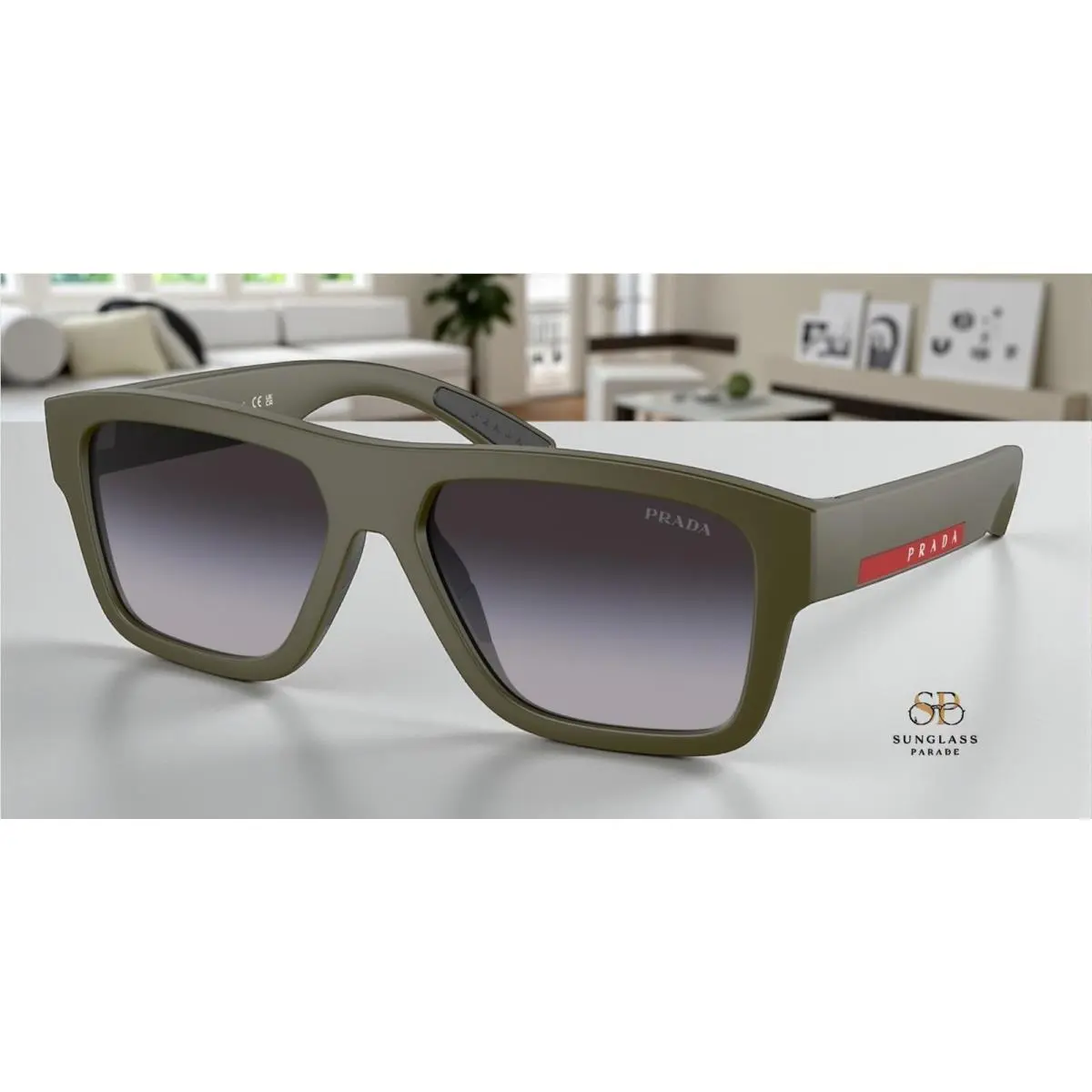Prada Linea Rossa PS 04ZS 15X09U Green Military Grey Grad 56 mm Men`s Sunglasses