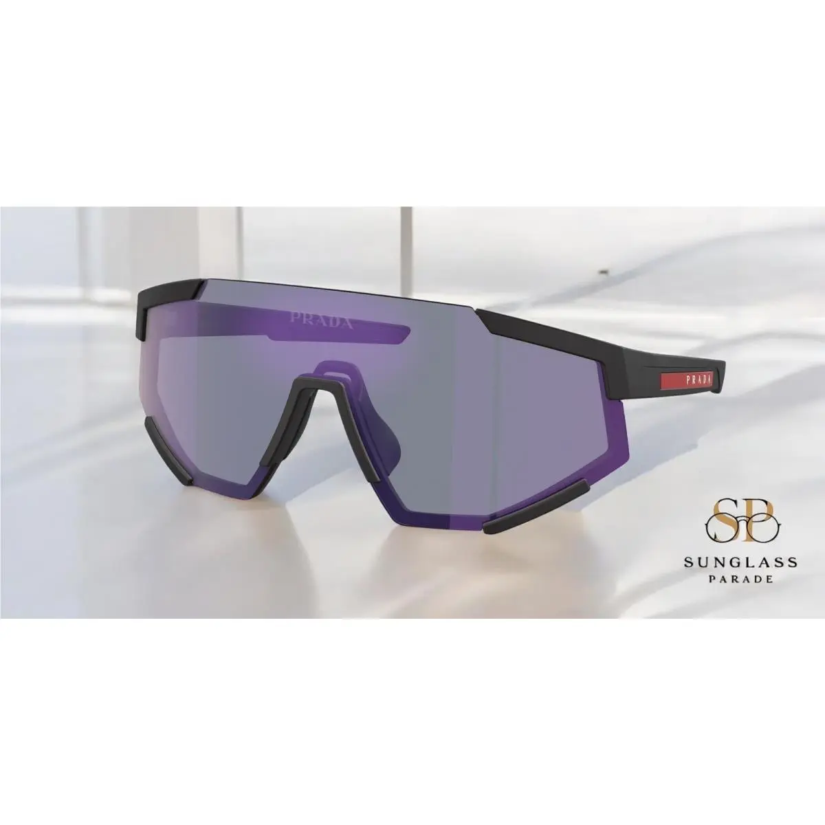 Prada Linea Rossa PS 04WS DG070A Black Blue Mirror Violet 39 mm Men`s Sunglasses