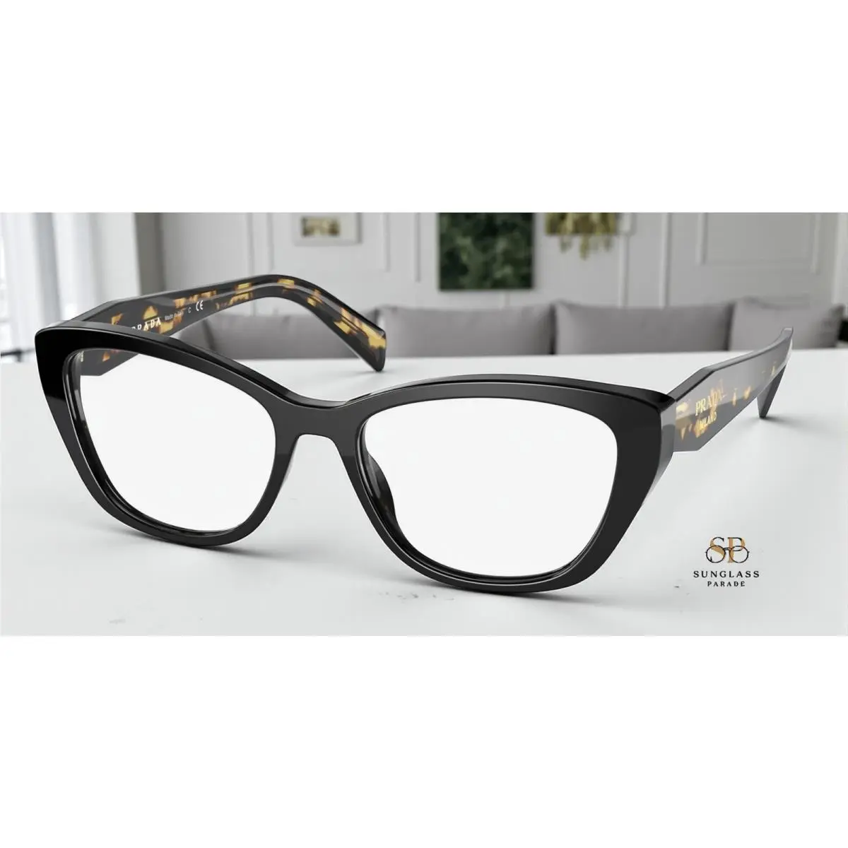 Prada PR 19WV 1AB1O1 Cat Eye Black Demo Lens 53 mm Women`s Eyeglasses