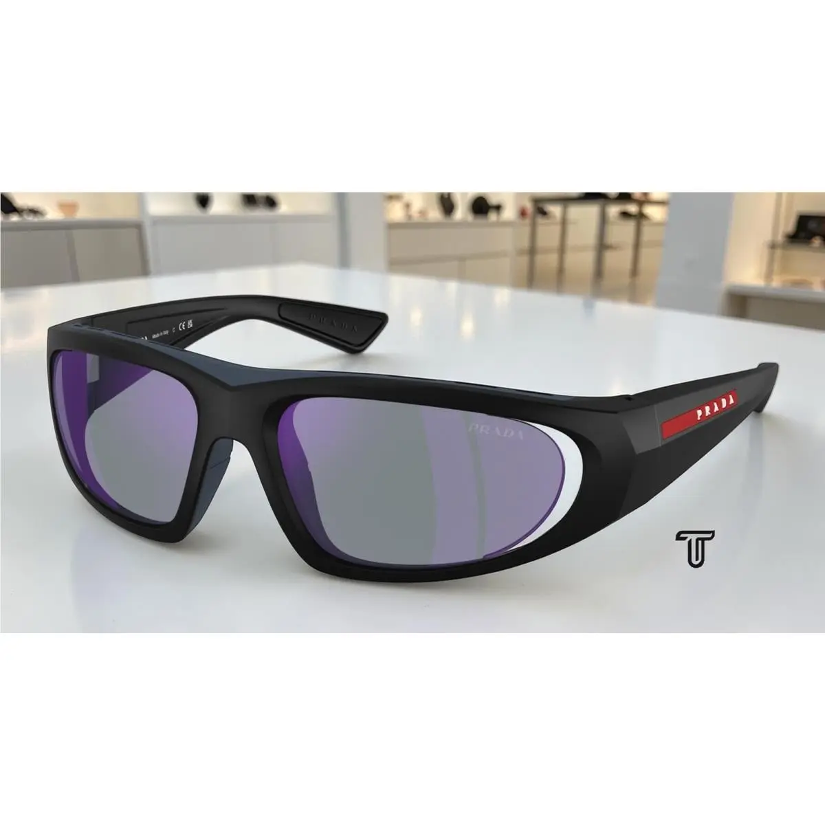 Prada PS B03S 1BO10J Matte Black Dark Blue Mirror Violet 57 mm Men`s Sunglasses