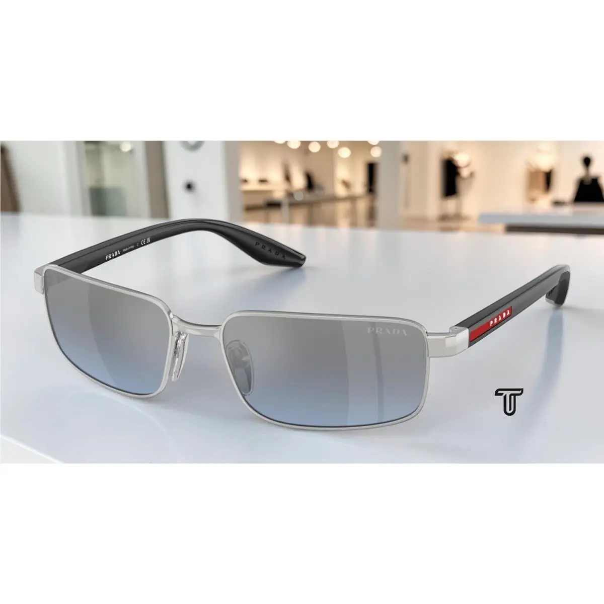 Prada Linea Rossa PS B54S 1BC11A Silver Blue Silver Mirror 59mm Men`s Sunglasses
